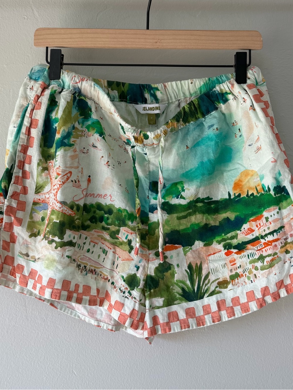 Anthropologie Celandine Scenic Watercolor Drawstring Shorts